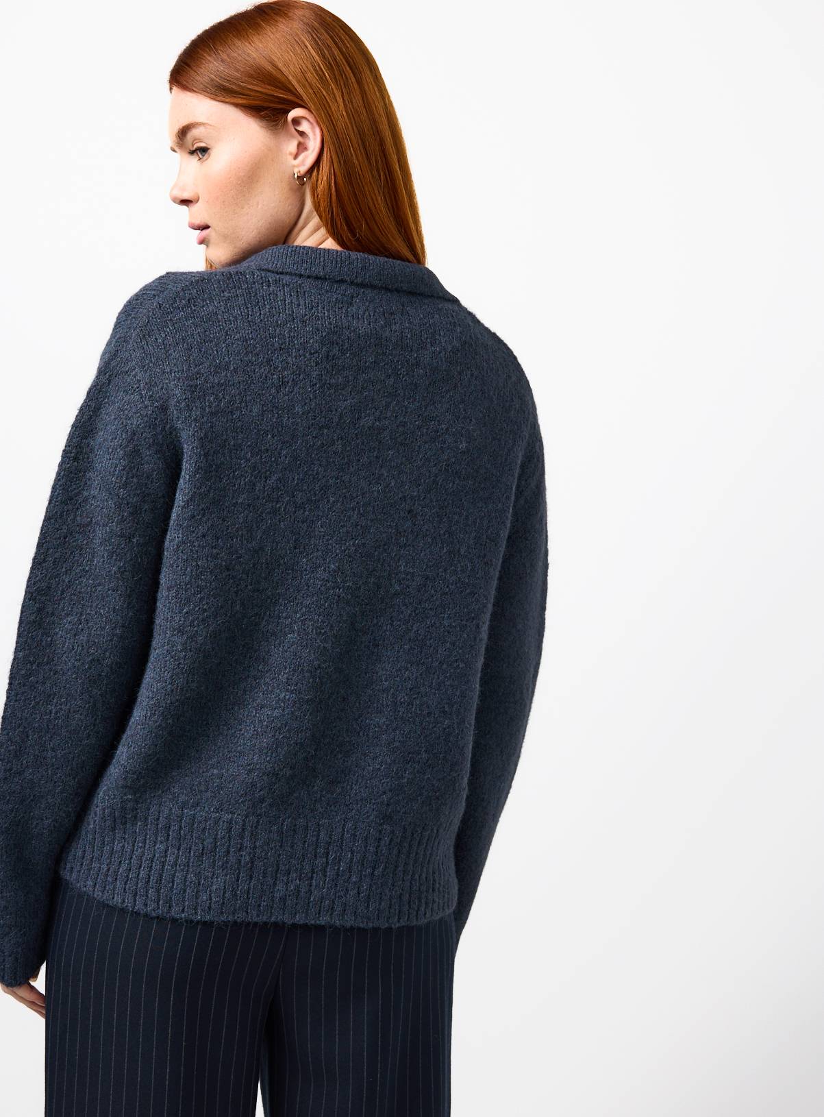 Navy Open Collar Knitted Jumper 18 - Image 4